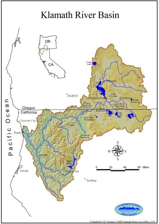 topgraphical map of the Klamath River Basin